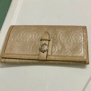 Coach Op Art Signature Platinum Leather Long Wallet
